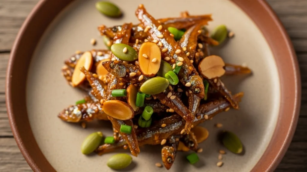 호박씨와 아몬드를 섞은 건강한 레시피:호박씨와 아몬드 멸치볶음